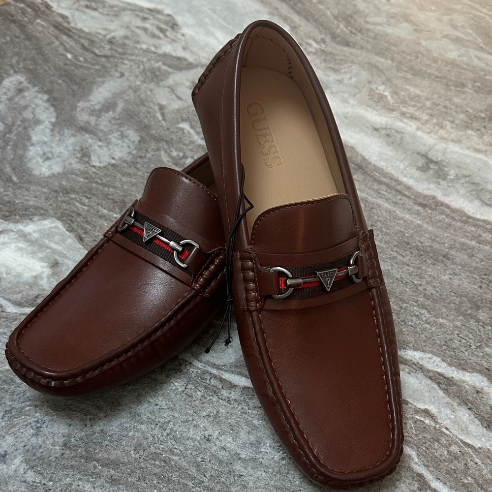 NEW GUESS Men's Askers Driving Loafers with Metal Accent Brown Men’s Sz 12